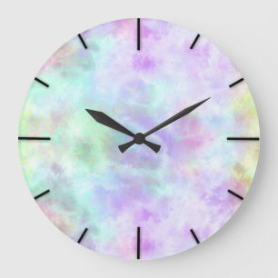 Grande Horloge Ronde Peinture d'aquarelle Pastel Rainbow Cravate-Dye