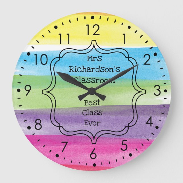Grande Horloge Ronde Peinture d'aquarelle Rainbow enseignant (Recto)