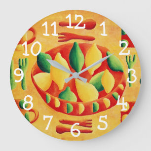 Grande Horloge Ronde Peinture de citrons et de limes