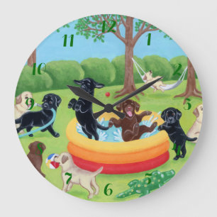 Grande Horloge Ronde Peinture de Labradors d'amusement d'été