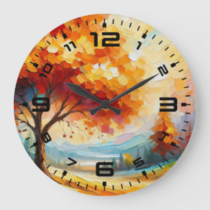 Grande Horloge Ronde Peinture de paysage avec des couleurs vives