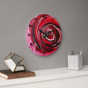 Grande Horloge Ronde Peinture de rose papillon par Alfred Fox