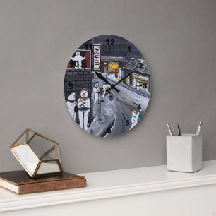 Grande Horloge Ronde Peinture de Snow Town par Alfred Fox