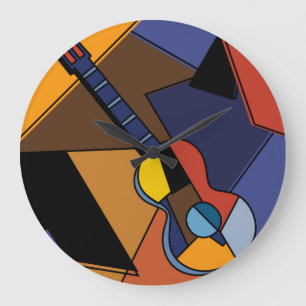 Grande Horloge Ronde Peinture de surréalisme de guitare cubiste.