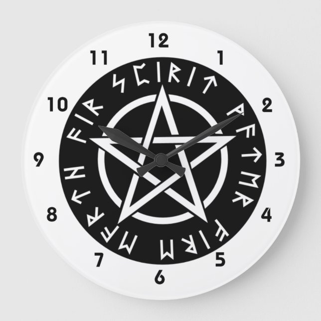 Grande Horloge Ronde Pentagramme noir de Wiccan (Recto)