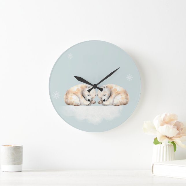 Grande Horloge Ronde Pépinière à ours polaires jumelles (Maison)