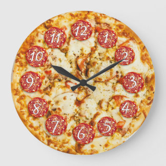 Grande Horloge Ronde Pepperoni Pizza Round Cuisine ou Restaurant