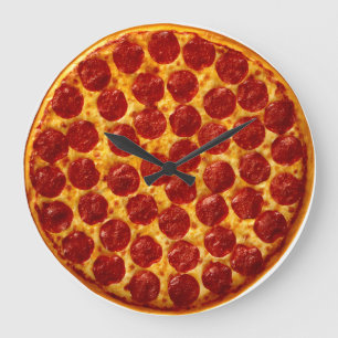 Grande Horloge Ronde Pepperoni Pizza Time