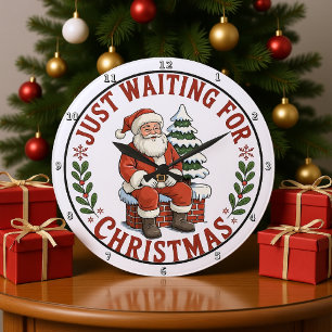 Grande Horloge Ronde Père Noël attend Noël