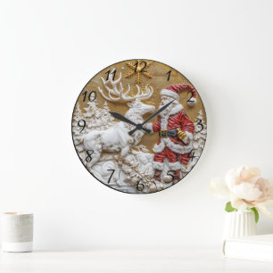 Grande Horloge Ronde Père Noël d'hiver et fête des rennes
