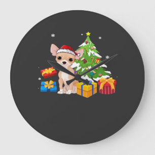 Grande Horloge Ronde Père Noël drôle Chihuahua Chien Sapin de Noël Cade