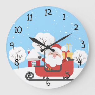 Grande Horloge Ronde Père Noël et Sleigh