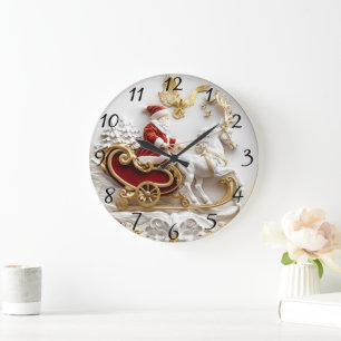 Grande Horloge Ronde Père Noël fait son traîneau en hiver