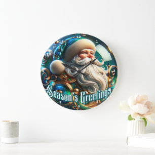 Grande Horloge Ronde Père Noël Festive Time" - Mur de Noël classique