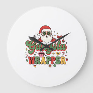 Grande Horloge Ronde Père Noël Gangsta Wrapper Noël