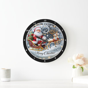 Grande Horloge Ronde Père Noël Grand Sleigh Ride" - Noël classique