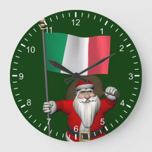 Grande Horloge Ronde Père Noël Sucré Avec Drapeau D'Italie