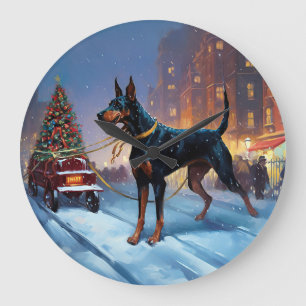 Grande Horloge Ronde Période de fêtes de Noël Doberman