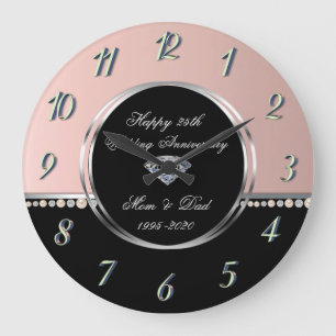 Grande Horloge Ronde Perles Élégantes Diamants 25e Anniversaire de Mari