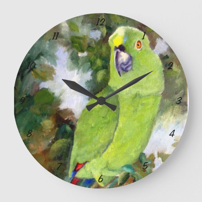 Grande Horloge Ronde Perroquet à Naples jaunes de Cydney (Recto)