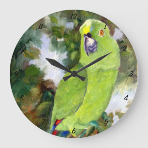Grande Horloge Ronde Perroquet jaune de Cydney Naped