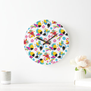 Grande Horloge Ronde Perroquets colorés, Perroquets tropicaux, Oiseaux,