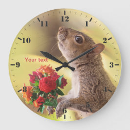 Grande Horloge Ronde Personalize Squirrel with roses for You
