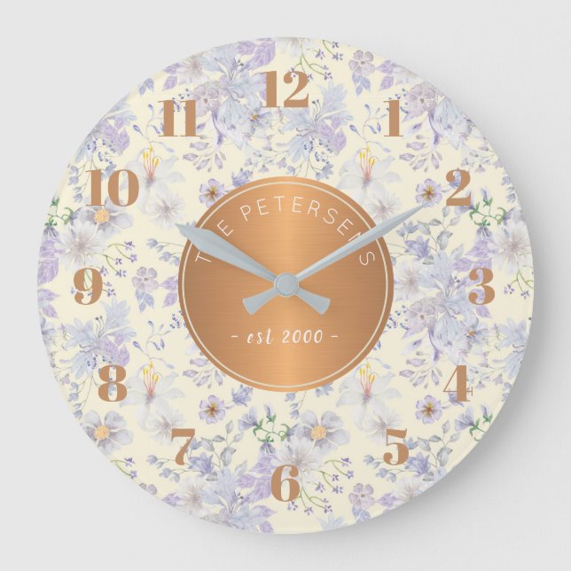 Grande Horloge Ronde Personalized Family Name Pastel Floral Copper (Recto)