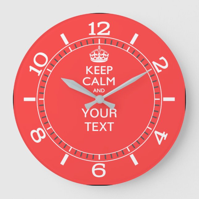 Grande Horloge Ronde Personalized KEEP CALM your text Pink Coral Dial (Recto)