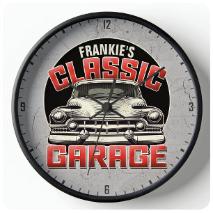 Grande Horloge Ronde PERSONALIZED NAME Classic Car Garage Custom Shop