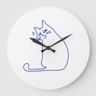 Grande Horloge Ronde Personnage de chat blanc mignon drôle doodle