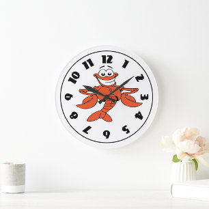 Grande Horloge Ronde Personnage de homard de dessin animé souriant
