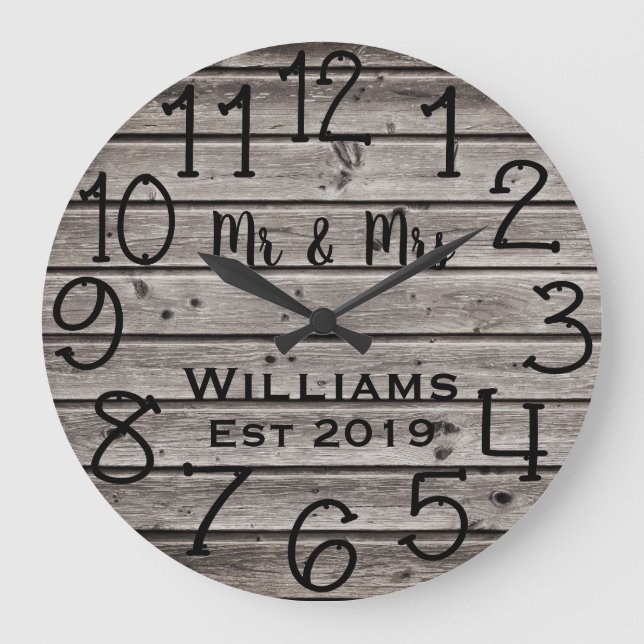 Grande Horloge Ronde Personnalisé Bois Brun Rustique Sur Mesure (Recto)