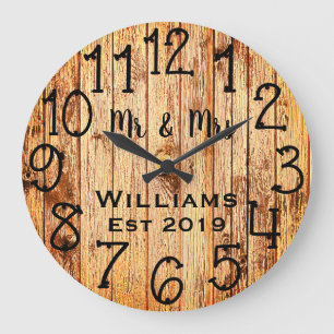 Grande Horloge Ronde Personnalisé Bois Brun Rustique Sur Mesure
