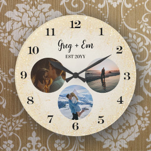 Grande Horloge Ronde Personnalisé Moderne 3 Photo Collage Nouveautés Me