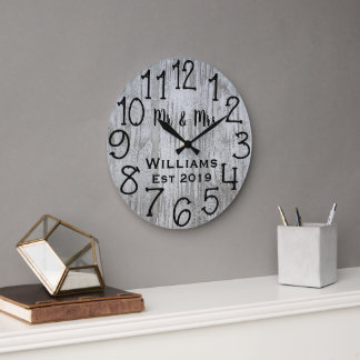 Grande Horloge Ronde Personnalisé Rustique Bois Gris Sur Mesure