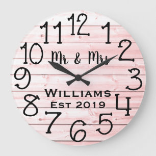 Grande Horloge Ronde Personnalisé Rustique Bois Gris Vieilli Sur Mesure