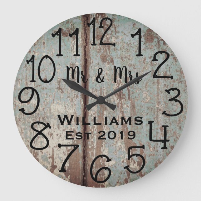 Grande Horloge Ronde Personnalisé Rustique Bois Téâl en détresse Person (Recto)