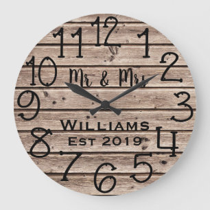 Grande Horloge Ronde Personnalisé rustique en bois marron sur mesure