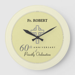 Grande Horloge Ronde Personnaliser, 60e anniversaire du prêtre Embossé