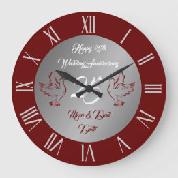 Grande Horloge Ronde Personnaliser de colombe Joyeux 25e anniversaire d