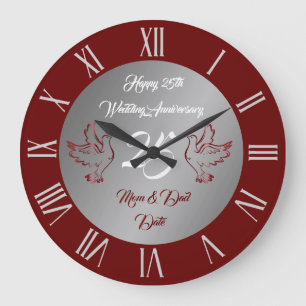 Grande Horloge Ronde Personnaliser de colombe Joyeux 25e anniversaire d