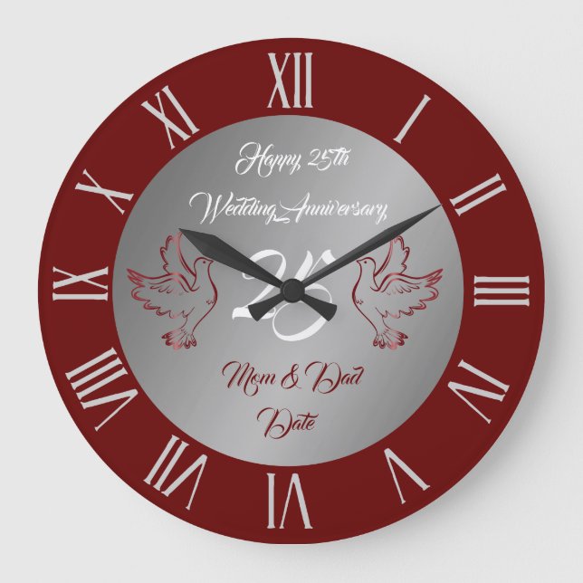 Grande Horloge Ronde Personnaliser de colombe Joyeux 25e anniversaire d (Recto)