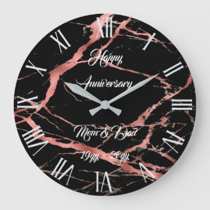 Grande Horloge Ronde Personnaliser de luxe en marbre noir rose