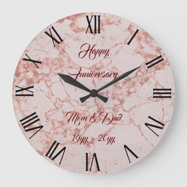 Grande Horloge Ronde Personnaliser en marbre Parties scintillant rose r (Recto)