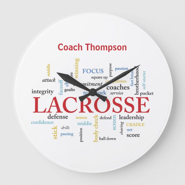 Grande Horloge Ronde Personnaliser Nom Lacrosse Coach Merci Mots (Recto)