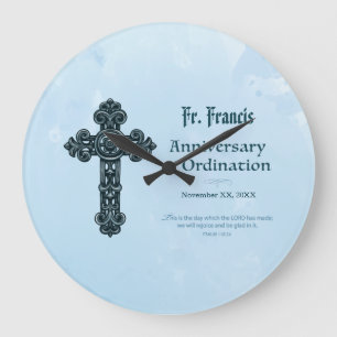 Grande Horloge Ronde Personnaliser, Ordination Anniversaire Prêtre, Cr