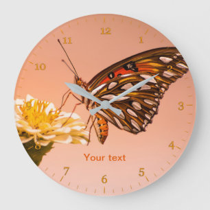 Grande Horloge Ronde Personnaliser papillon Passion sur fleur de zinnia