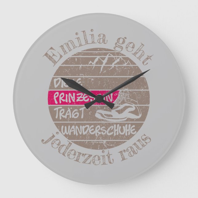 Grande Horloge Ronde Personnalisierbar Nom Prinzessin Wanderschuhe (Recto)