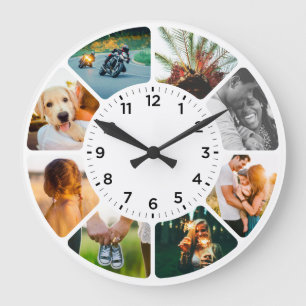 Grande Horloge Ronde Personnalized 8 Rounded Photo Large Clock